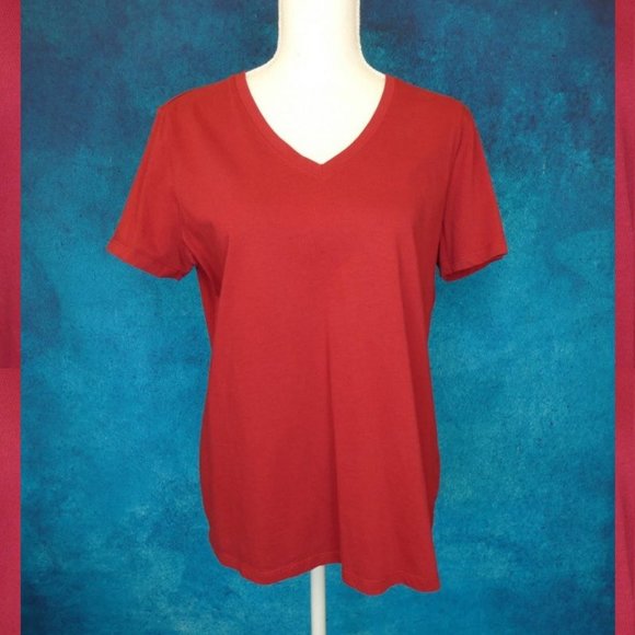 Eddie Bauer Cranberry Short Sleeve VNeck Tee Large - Picture 2 of 8
